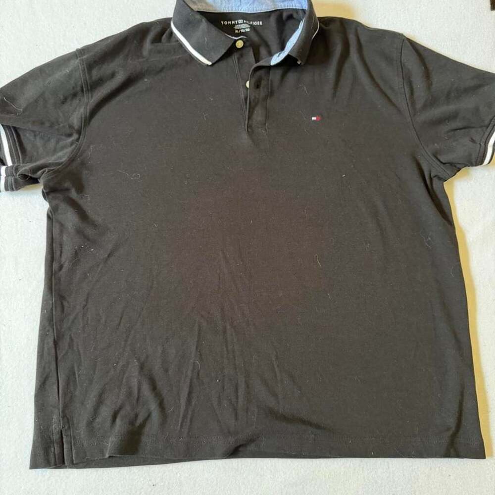 Tommy Hilfiger Black Polo Shirt with White Trim XL